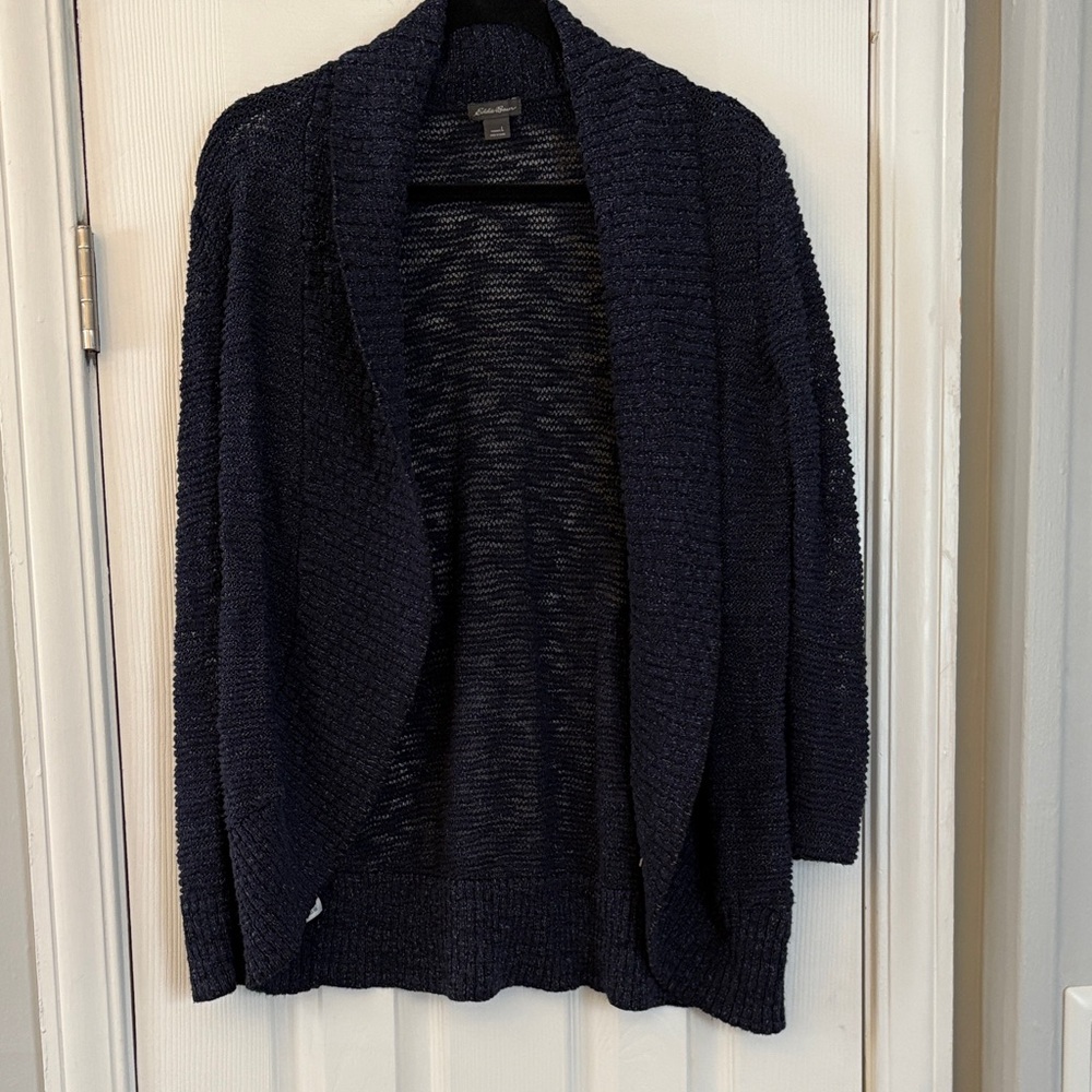 Eddie Bauer Navy Open Front Cardigan Size L Large